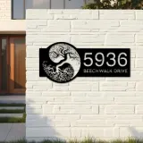 Custom Metal Yin Yang tree of life Address Sign House number Hanging Address Plaque Yard Sign Outdoor Sign