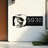 Custom Metal Crappie fishing rod bait hook Metal Address Sign, House number, Outdoor Number Signage, Yard Sign Address Plate