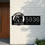 Custom Metal Bear forest scene wild life animal welcome Metal Address Sign, House number, Outdoor Number Signage, Yard Sign Address Plate