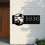 Custom Metal Howling Wolves on Cliff Mountains Metal Address Sign Custom House number Hanging Address Plaque Yard Sign Outdoor