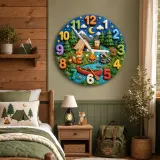 Woodland Camping Adventure Kids Room Wall Clock