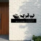 Custom Metal Santa flying in a sleigh with reindeer Metal Address Sign, House number, Outdoor Number Signage, Yard Sign Address Plate
