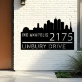 Custom Metal Indianapolis city skyline Metal Address Sign Hanging Address Plaque house number Yard Outdoor Sign