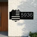 Custom Metal Police badge American Flag Patriotic Metal Address Sign, House number, Outdoor Number Signage, Yard Sign Address Plate