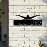 Custom Metal Swimmer Swimming pool summer sport Metal Address Sign, House number, Outdoor Number Signage, Yard Sign Address Plate
