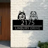 Custom Metal Husky and samoyed dog Puppy Metal Address Sign House number Hanging Address Plaque Yard Sign Outdoor decor