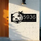 Custom Metal Dolphins Palm trees Metal Address Sign, House number, Outdoor Number Signage, Yard Sign Address Plate