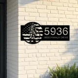 Custom Metal Coal miner on US flag Metal Address Sign, House number, Outdoor Number Signage, Yard Sign Address Plate