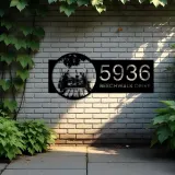Custom Metal Dad mom Son and daughter fishing Metal Address Sign Custom House number Hanging Address Plaque Yard Sign Outdoor