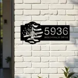 Custom Metal Fireman fire fighter department US flag Metal Address Sign House number Hanging Address Plaque Yard Sign Outdoor