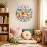 Festive Birthday Party Animals Kids Room Wall Clock