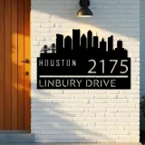 Custom Metal Houston city skyline Metal Address Sign Hanging Address Plaque house number Yard Outdoor Sign