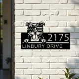 Custom Metal American Bully dog US flag glasses Metal Address Sign House number Hanging Address Plaque Yard Sign Outdoor decor