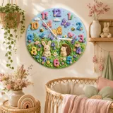 Woodland Bunny & Hedgehog Kids Room Wall Clock