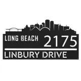 Custom Metal Long Beach city skyline Metal Address Sign Hanging Address Plaque house number Yard Outdoor Sign
