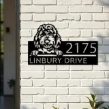 Custom Metal Goldendoodles dog Cute puppy Metal Address Sign House number Hanging Address Plaque Yard Sign Outdoor decor