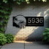 Custom Metal Floral tropical Beach island scene Metal Address Sign, House number, Outdoor Number Signage, Yard Sign Address Plate
