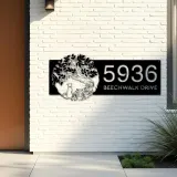 Custom Metal Tree of life with dog Metal Address Sign, House number, Outdoor Number Signage, Yard Sign Address Plate