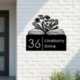 Custom Metal Floral book book lover reading Metal Address Sign, House number, Outdoor Number Signage, Yard Sign Address Plate