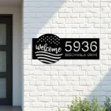 Custom Metal Welcome US flag 4th of July Metal Address Sign House number Hanging Address Plaque Yard Sign Outdoor decor