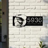 Custom Metal Crappie fishing rod bait hook Metal Address Sign, House number, Outdoor Number Signage, Yard Sign Address Plate