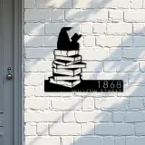 Custom Metal Girl Reading Book Book Lover Metal Address Sign, House number, Outdoor Number Signage, Yard Sign Address Plate