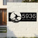 Custom Metal Surfer surfing Metal Address Sign, House number, Outdoor Number Signage, Yard Sign Address Plate