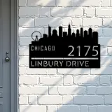 Custom Metal Chicago city skyline Metal Address Sign Hanging Address Plaque house number Yard Outdoor Sign
