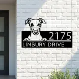 Custom Metal Whippet Dog Cute puppy Metal Address Sign House number Hanging Address Plaque Yard Sign Outdoor decor