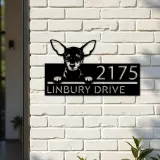 Custom Metal Miniature pinscher dog cute puppy Metal Address Sign House number Hanging Address Plaque Yard Sign Outdoor decor