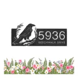 Custom Metal Crow Raven Metal Address Sign, House number, Outdoor Number Signage, Yard Sign Address Plate