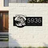 Custom Metal Bass fishing rod bait Metal Address Sign, House number, Outdoor Number Signage, Yard Sign Address Plate