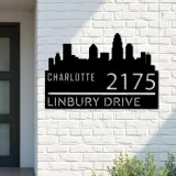 Custom Metal Charlotte city skyline Metal Address Sign Hanging Address Plaque house number Yard Outdoor Sign