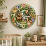 Reloj de pared con animales del bosque encantados para la habitación infantil | Decoración de guardería de bosque de hadas, regalo de baby shower para niños y niñas (34.5 cm)