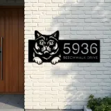 Custom Metal British shorthair Cute peeking cat Metal Address Sign, House number, Outdoor Number Signage, Yard Sign Address Plate