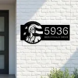 Custom Metal Nurse Looking Up USA Flag Metal Address Sign, House number, Outdoor Number Signage, Yard Sign Address Plate