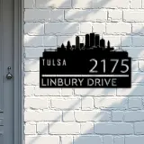 Custom Metal Tulsa city skyline Metal Address Sign Hanging Address Plaque house number Yard Outdoor Sign