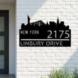Custom Metal New York city skyline Metal Address Sign Hanging Address Plaque house number Yard Outdoor Sign