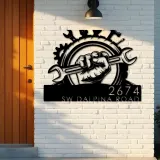 Custom Metal Mechanic tools carpenter Metal Address Sign, House number, Outdoor Number Signage, Yard Sign Address Plate