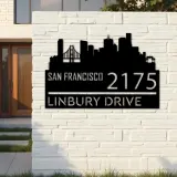 Custom Metal San Francisco city skyline Metal Address Sign Hanging Address Plaque house number Yard Outdoor Sign
