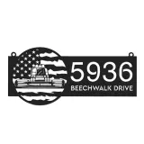 Custom Metal Farm combine harvester US flag Metal Address Sign Custom House number Hanging Address Plaque Yard Sign Outdoor