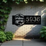 Custom Metal Fishing on Boat Metal Address Sign Custom House number Hanging Address Plaque Yard Sign Outdoor