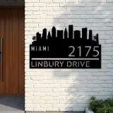 Custom Metal Miami city skyline Metal Address Sign Hanging Address Plaque house number Yard Outdoor Sign