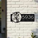 Custom Metal Tropical Flowers Metal Address Sign, House number, Outdoor Number Signage, Yard Sign Address Plate