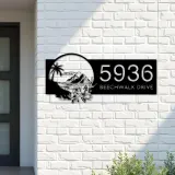 Custom Metal Floral tropical Beach island scene Metal Address Sign, House number, Outdoor Number Signage, Yard Sign Address Plate