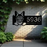 Custom Metal Savannah Cute peeking cat kitten Metal Address Sign, House number, Outdoor Number Signage, Yard Sign Address Plate