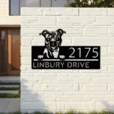 Custom Metal American Staffordshire Terrier dog Metal Address Sign House number Hanging Address Plaque Yard Sign Outdoor decor