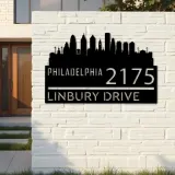 Custom Metal Philadelphia city skyline Metal Address Sign Hanging Address Plaque house number Yard Outdoor Sign