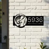 Custom Metal Fish Fishing rod Metal Address Sign Custom House number Hanging Address Plaque Yard Sign Outdoor