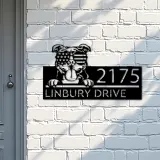 Custom Metal American Bully dog US flag glasses Metal Address Sign House number Hanging Address Plaque Yard Sign Outdoor decor